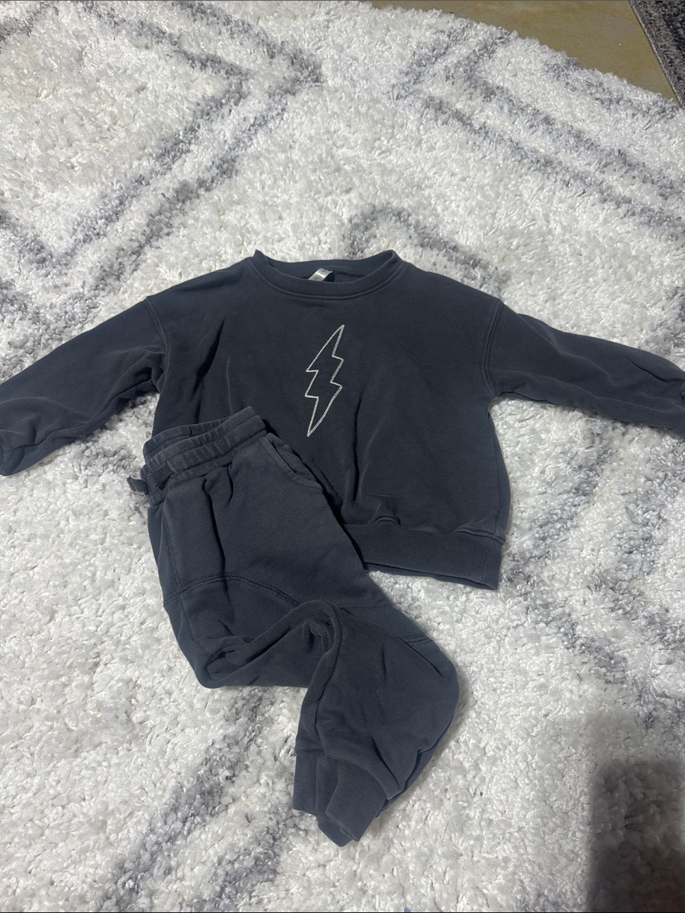 Rylee + Cru Dark Charcoal Lightning Sweatshirt & Jogger Set